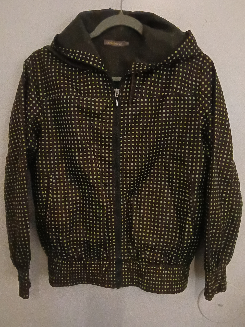 Women's Olive Green Dot Zip-Up Hooded Jacket Sz 10